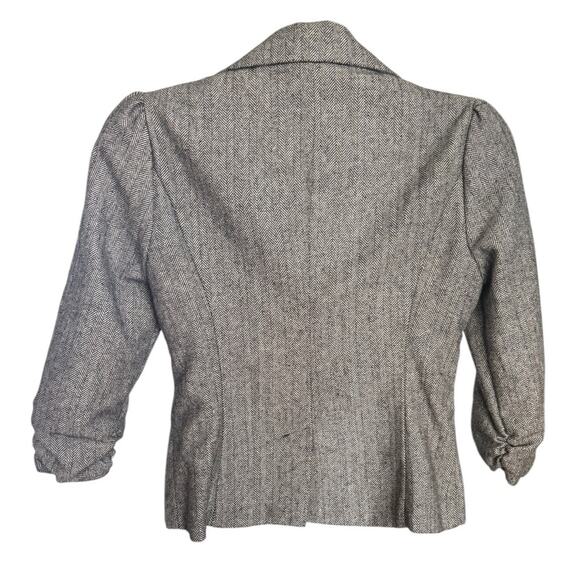 Stooshy Blazer Womens Medium Herringbone Gray Black 3/4 Puff Sleeve Button Y2K - Picture 4 of 7
